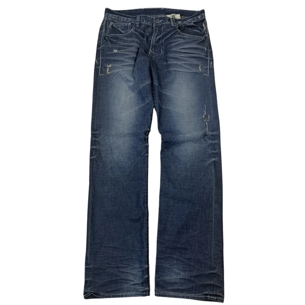 Vintage Monarchy Jeans‎ Mens 36x37 Medium Wash Distressed Denim Whisker Fade Y2K
